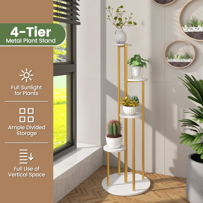Indoor Metal Plant Stand, Corner Shelf, Golden Frame, White Plant Stands at Gallery Canada