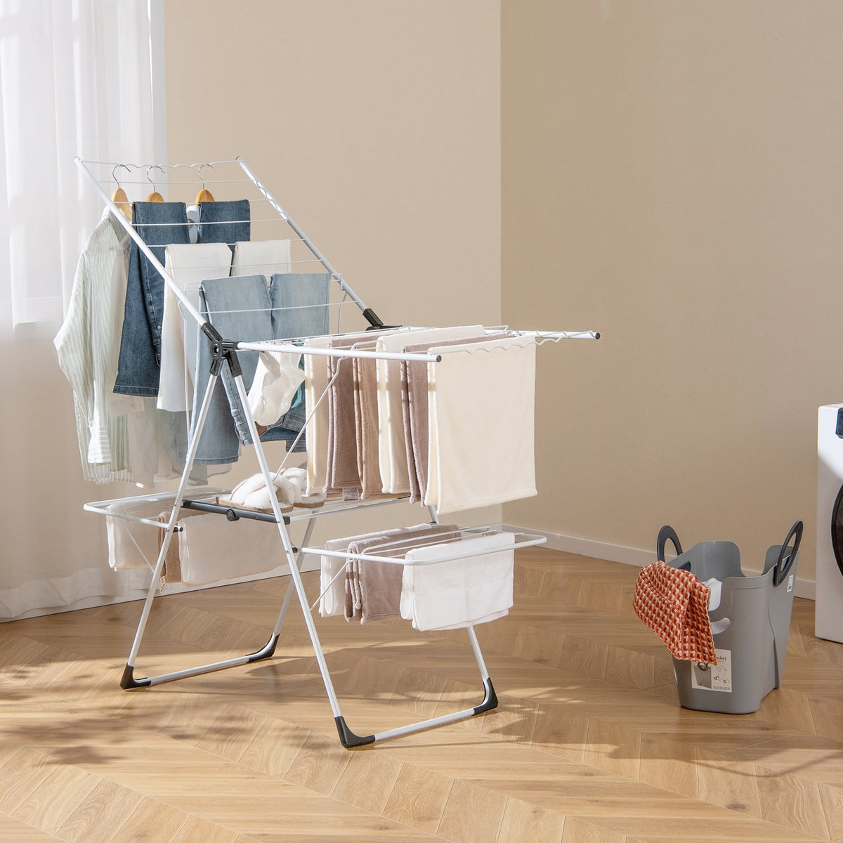 2-Level Laundry Drying Rack, Height Adjustable Wings, White Drying Racks at Gallery Canada