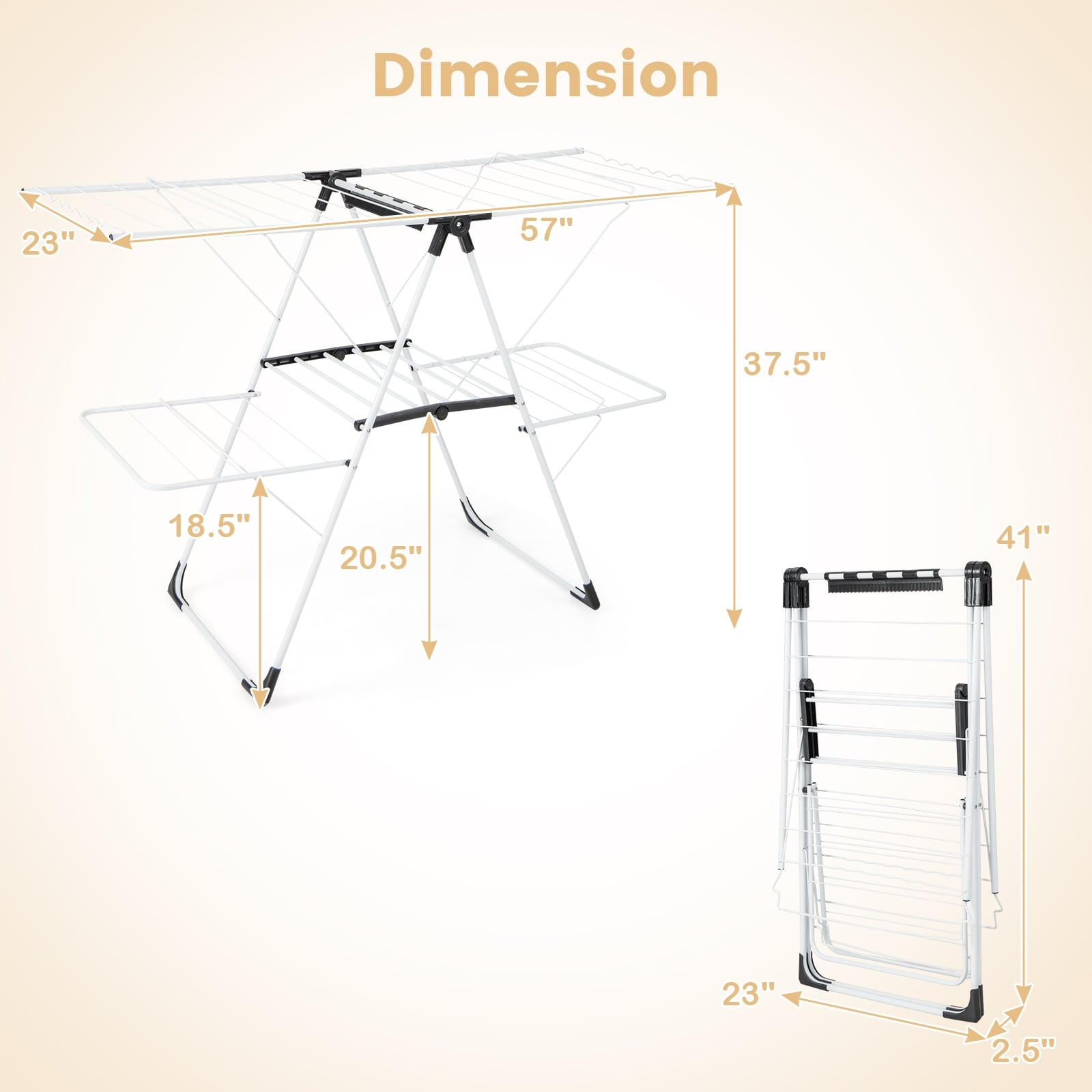 2-Level Laundry Drying Rack, Height Adjustable Wings, White Drying Racks at Gallery Canada