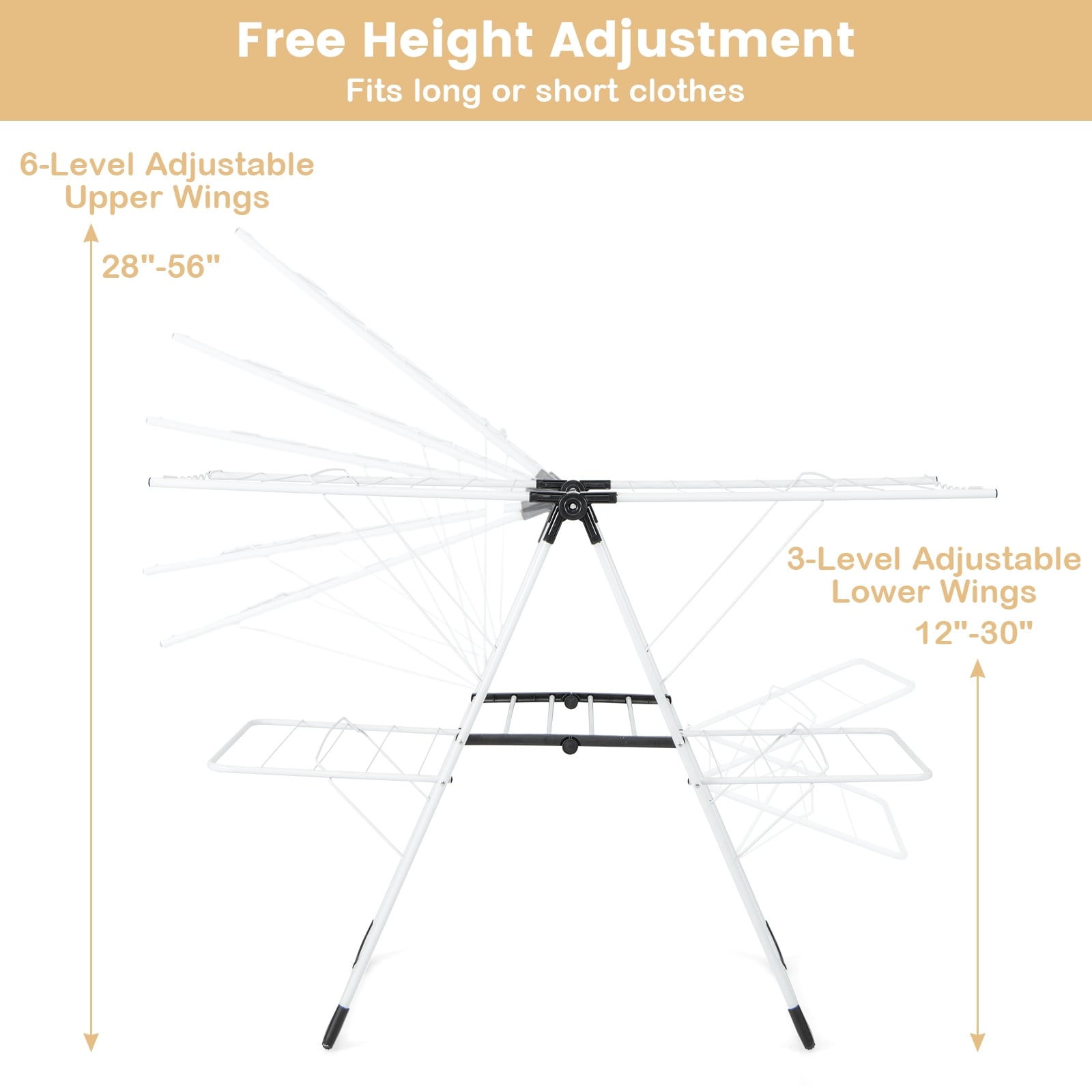 2-Level Laundry Drying Rack, Height Adjustable Wings, White Drying Racks at Gallery Canada