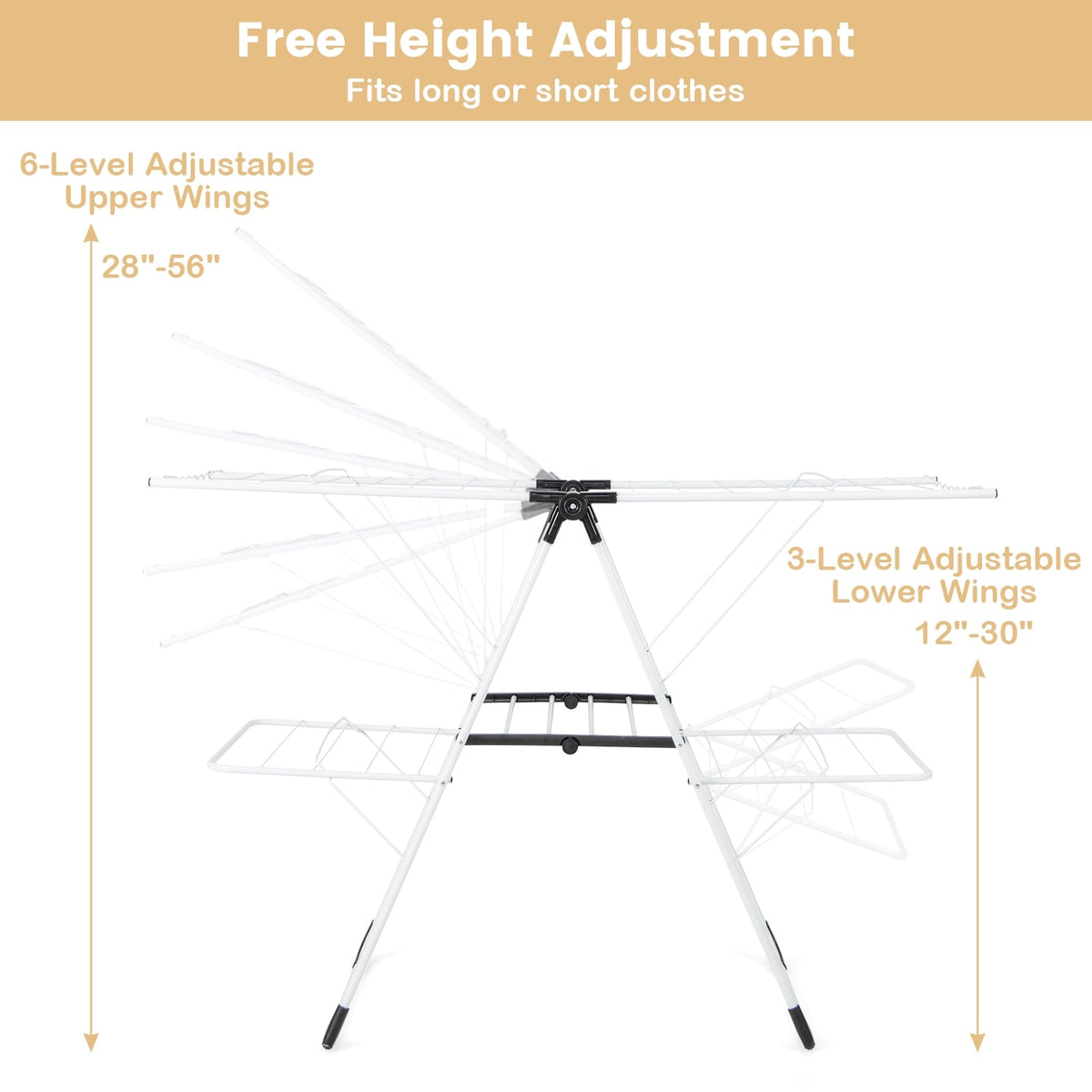 2-Level Laundry Drying Rack, Height Adjustable Wings, White Drying Racks at Gallery Canada