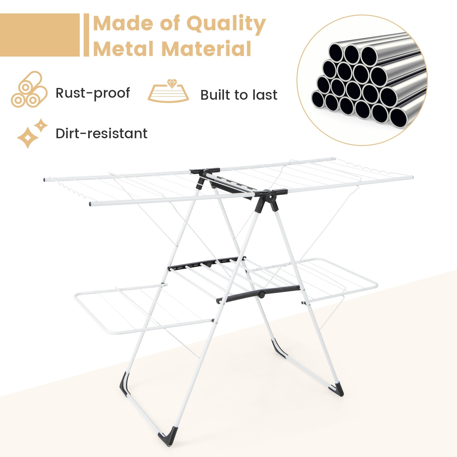 2-Level Laundry Drying Rack, Height Adjustable Wings, White Drying Racks at Gallery Canada