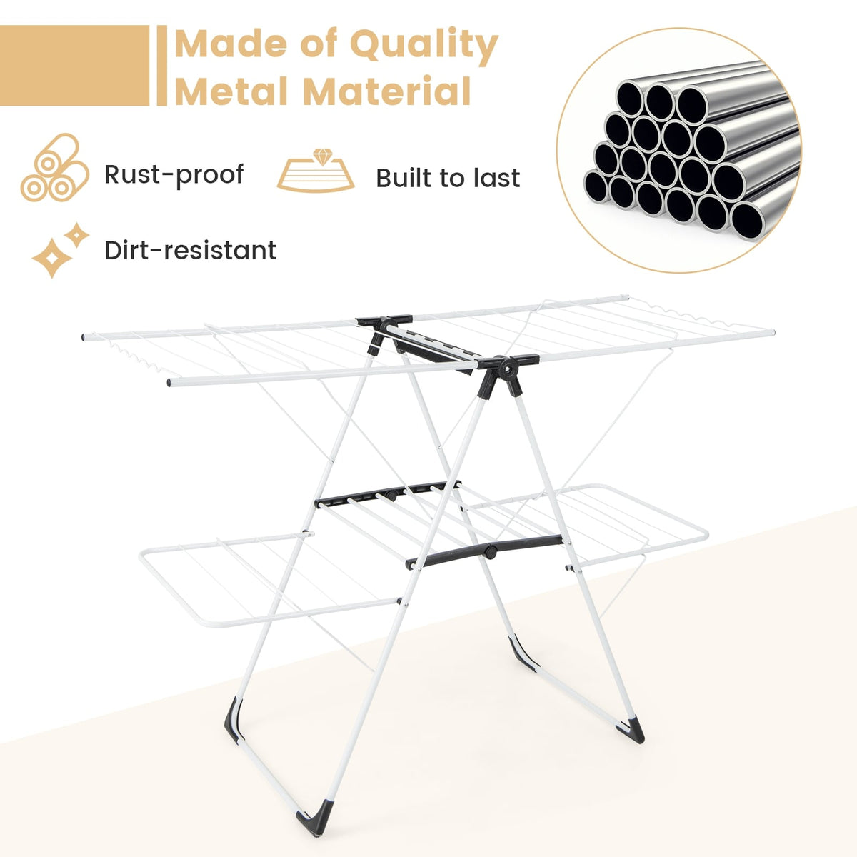2-Level Laundry Drying Rack, Height Adjustable Wings, White Drying Racks at Gallery Canada