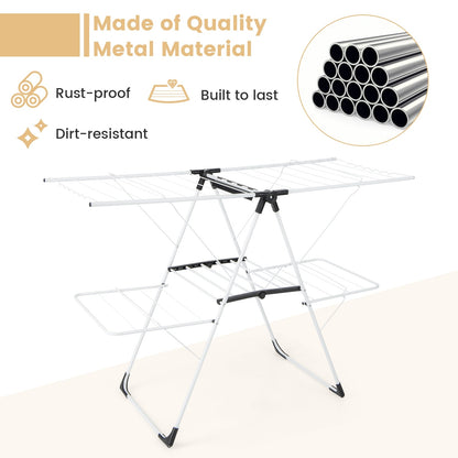 2-Level Laundry Drying Rack, Height Adjustable Wings, White Drying Racks at Gallery Canada