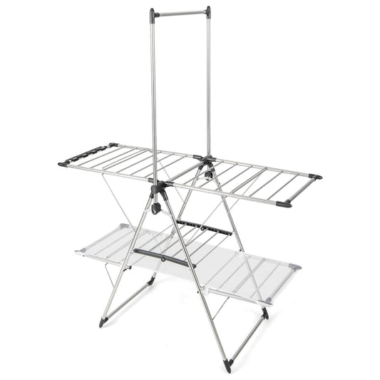 Large Foldable Clothes Drying Rack, Tall Hanging Bar, Silver Drying Racks Silver at Gallery Canada
