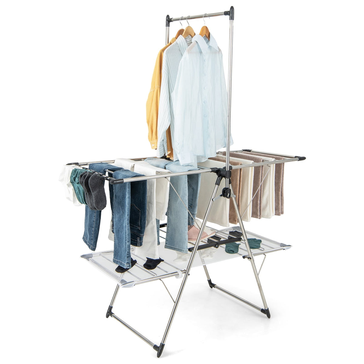 Large Foldable Clothes Drying Rack, Tall Hanging Bar, Silver Drying Racks at Gallery Canada