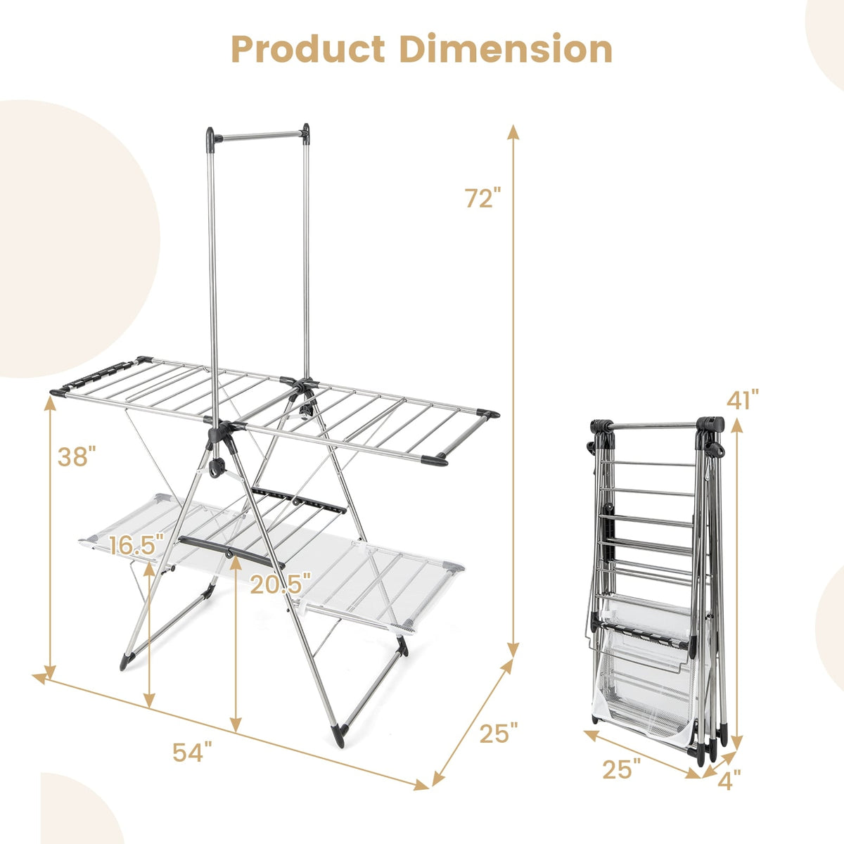 Large Foldable Clothes Drying Rack, Tall Hanging Bar, Silver Drying Racks at Gallery Canada