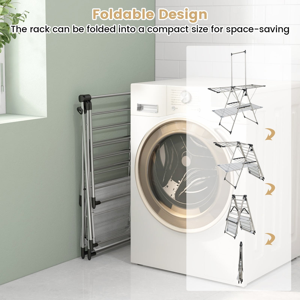Large Foldable Clothes Drying Rack, Tall Hanging Bar, Silver Drying Racks at Gallery Canada