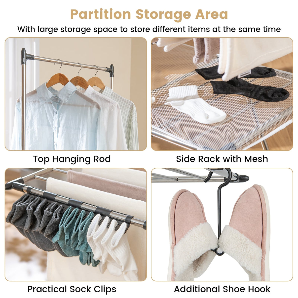 Large Foldable Clothes Drying Rack, Tall Hanging Bar, Silver Drying Racks at Gallery Canada