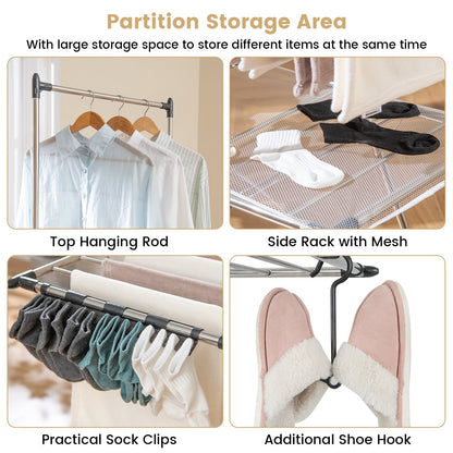 Large Foldable Clothes Drying Rack, Tall Hanging Bar, Silver Drying Racks at Gallery Canada