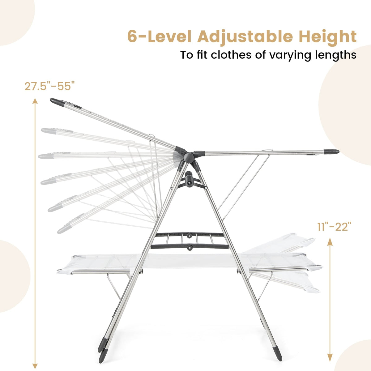 Large Foldable Clothes Drying Rack, Tall Hanging Bar, Silver Drying Racks at Gallery Canada