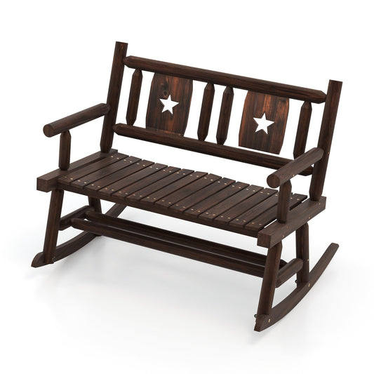 Patio Rocking Bench, 2-Person Loveseat, Rustic Brown Patio Rocking Chairs & Gliders Rustic Brown at Gallery Canada