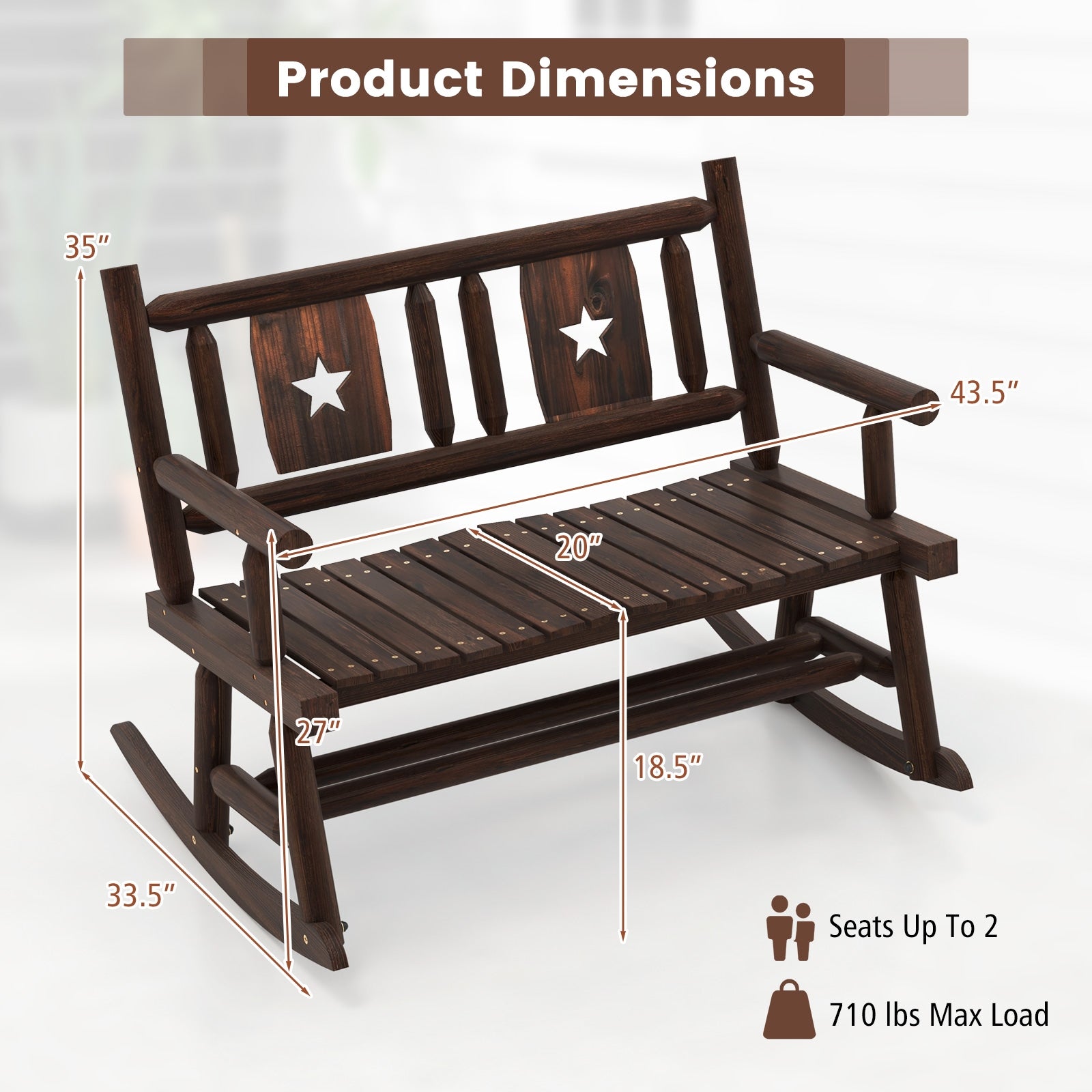 Patio Rocking Bench, 2-Person Loveseat, Rustic Brown Patio Rocking Chairs & Gliders at Gallery Canada