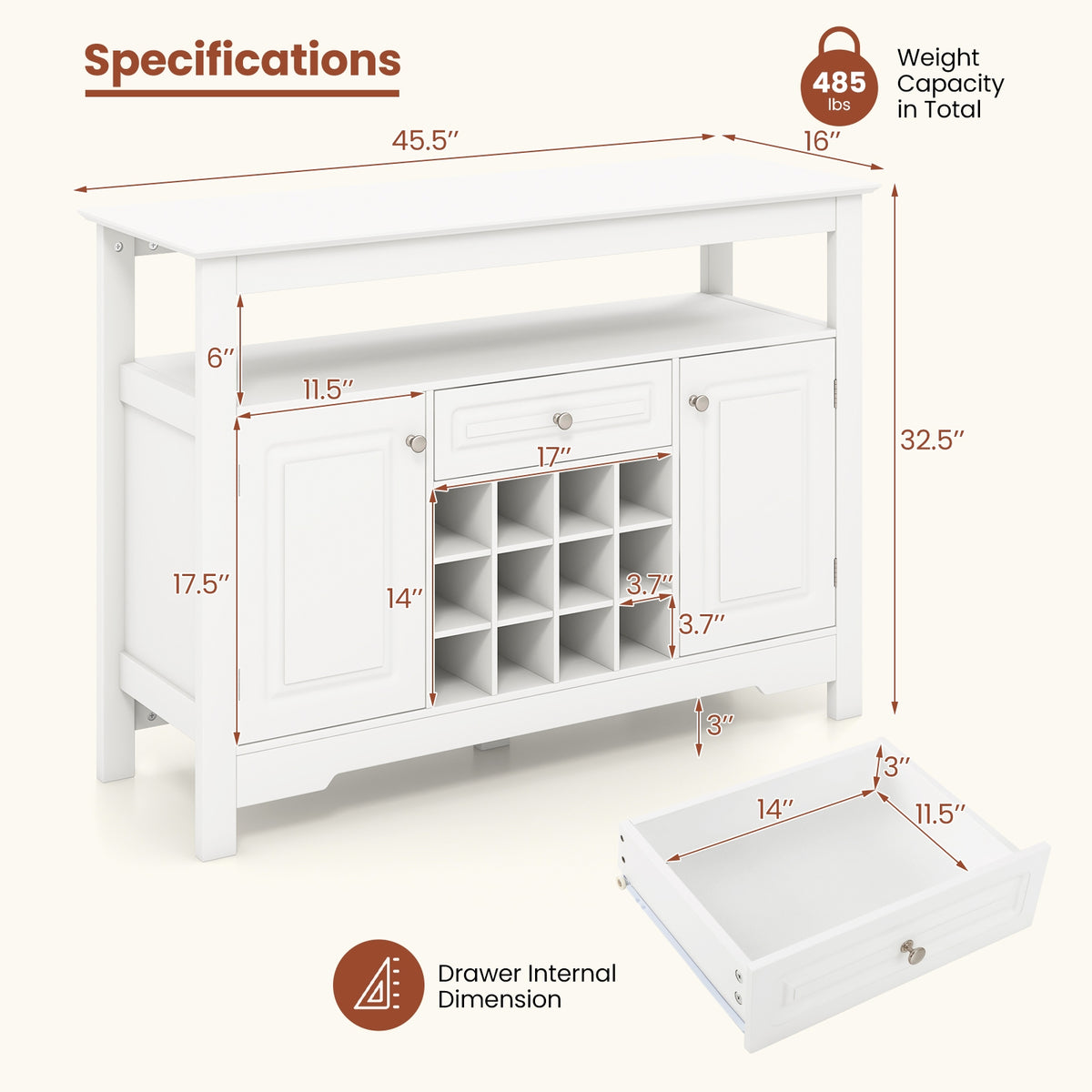 Buffet Sideboard Cabinet With Removable Wine Rack, White Sideboards Cabinets & Buffets at Gallery Canada