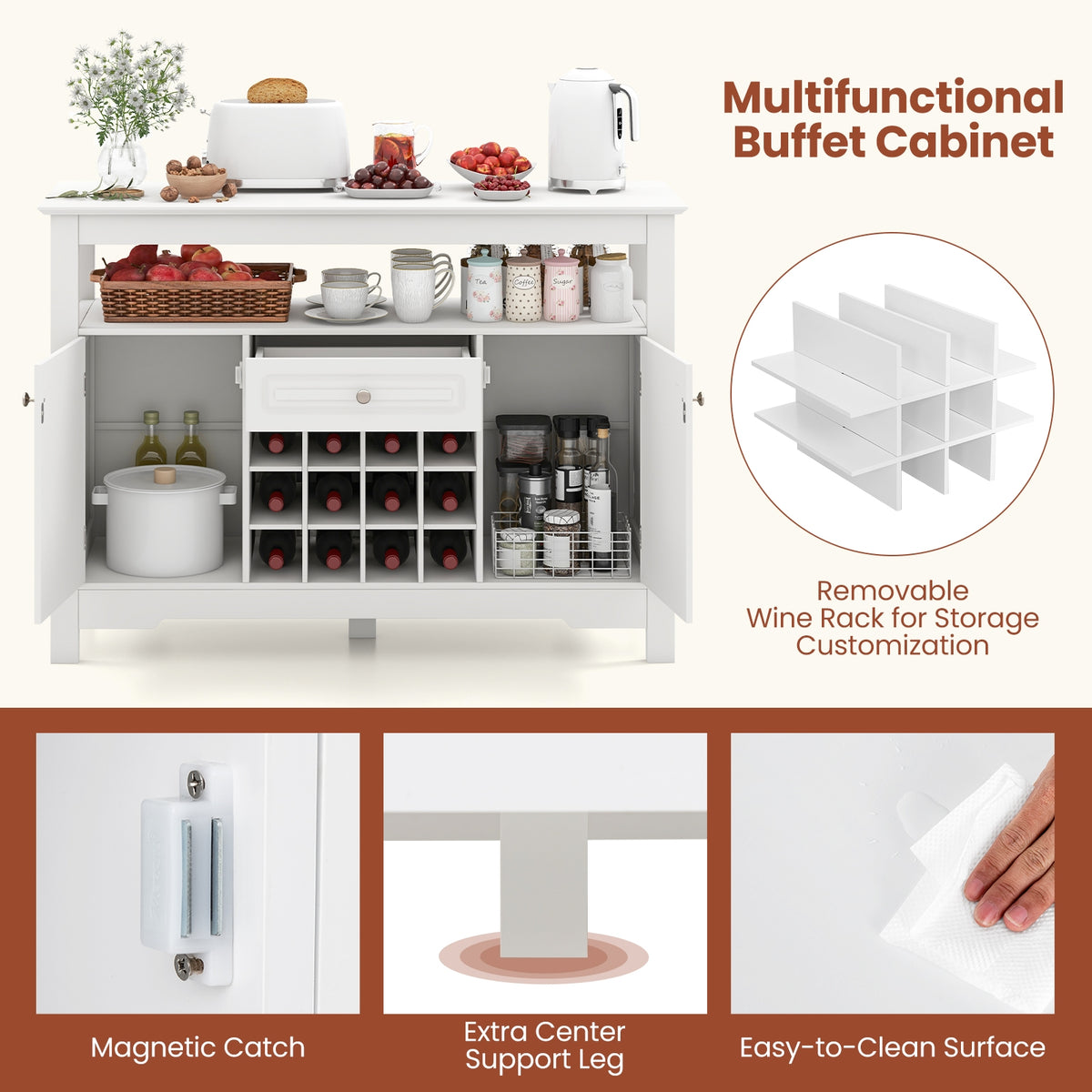 Buffet Sideboard Cabinet With Removable Wine Rack, White Sideboards Cabinets & Buffets at Gallery Canada
