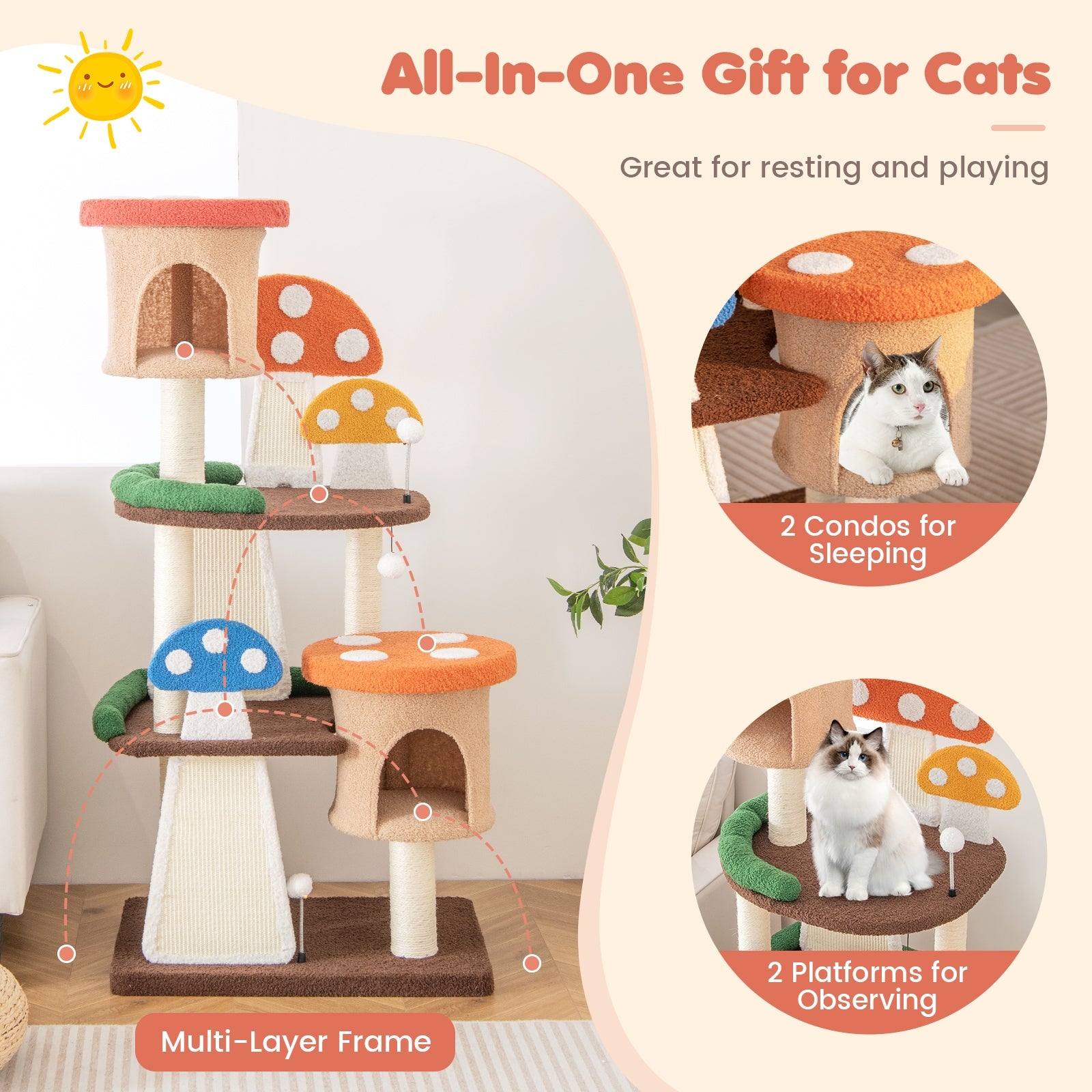 4-In-1 Cat Tree, 2 Condos And Platforms, Multicolor Cat Trees Condos & Scratchers at Gallery Canada