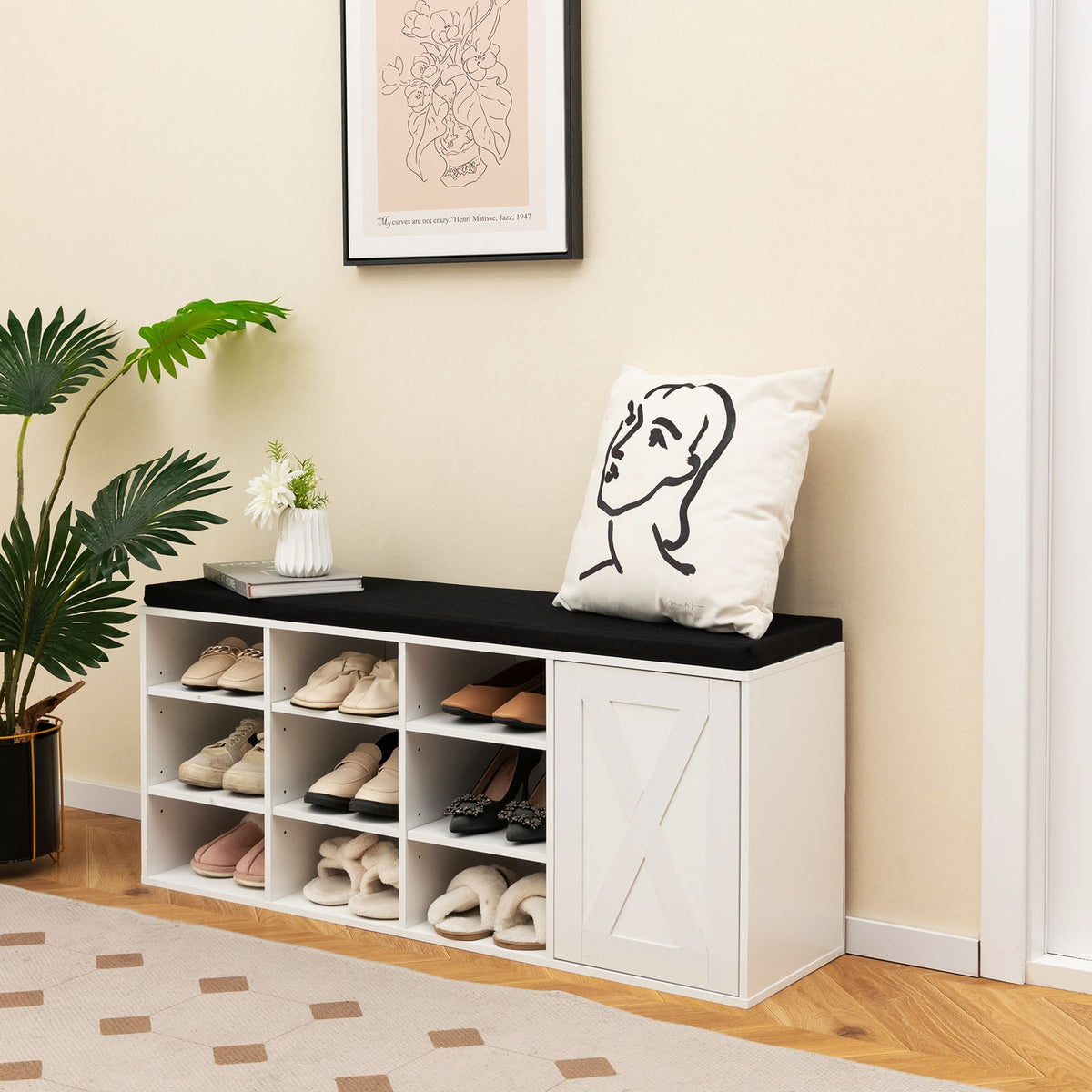 9-Cube Shoe Bench, Adjustable Shelves, Removable Cushion, White Shoe Racks & Storage Benches at Gallery Canada