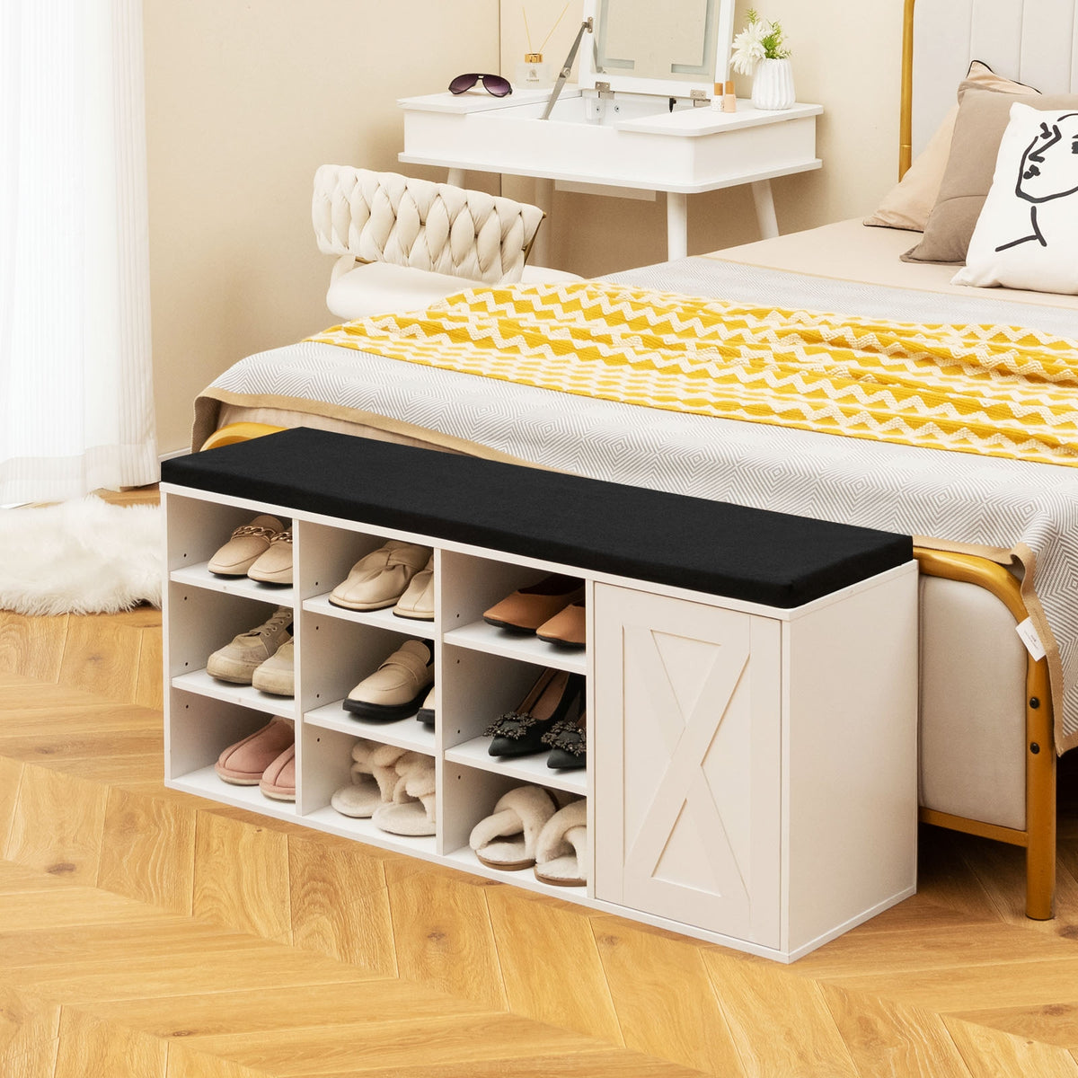 9-Cube Shoe Bench, Adjustable Shelves, Removable Cushion, White Shoe Racks & Storage Benches at Gallery Canada