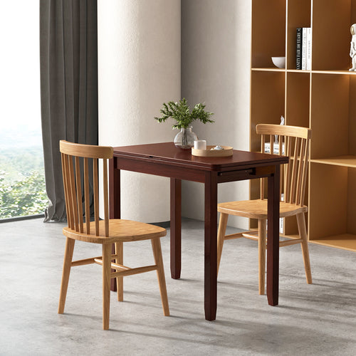 Mid Century Folding Dining Table, Extendable Kitchen Table With Hidden Storage, Brown