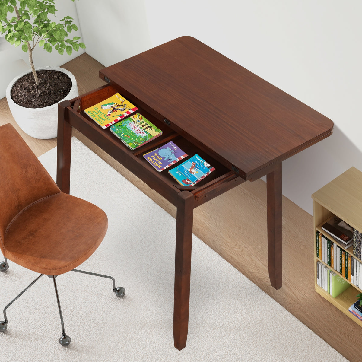 Mid Century Folding Dining Table, Extendable Kitchen Table With Hidden Storage, Brown Dining Tables at Gallery Canada