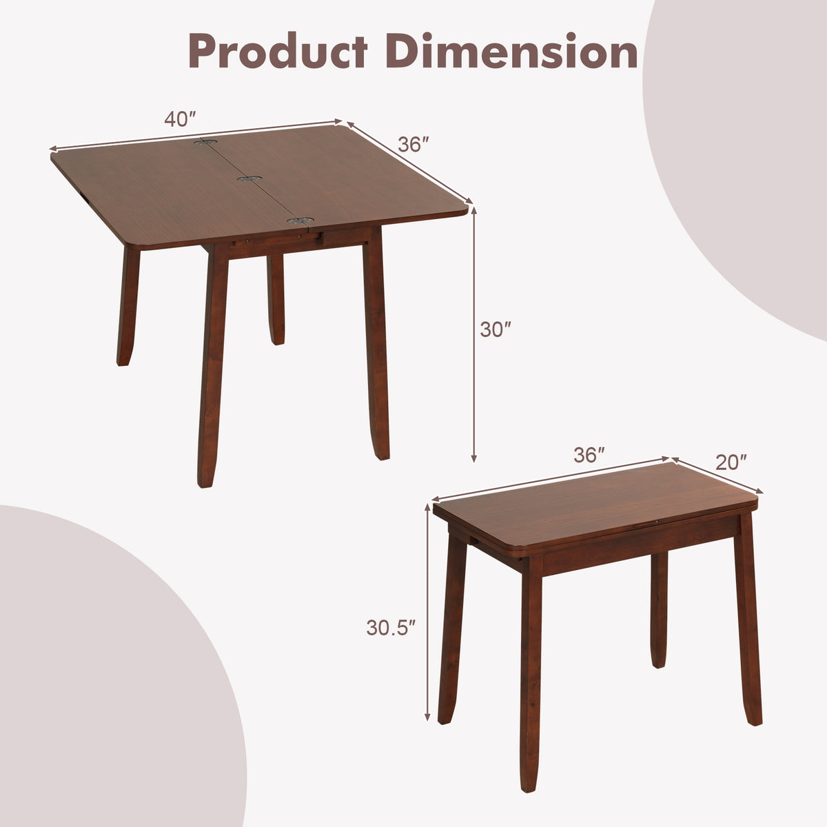 Mid Century Folding Dining Table, Extendable Kitchen Table With Hidden Storage, Brown Dining Tables at Gallery Canada