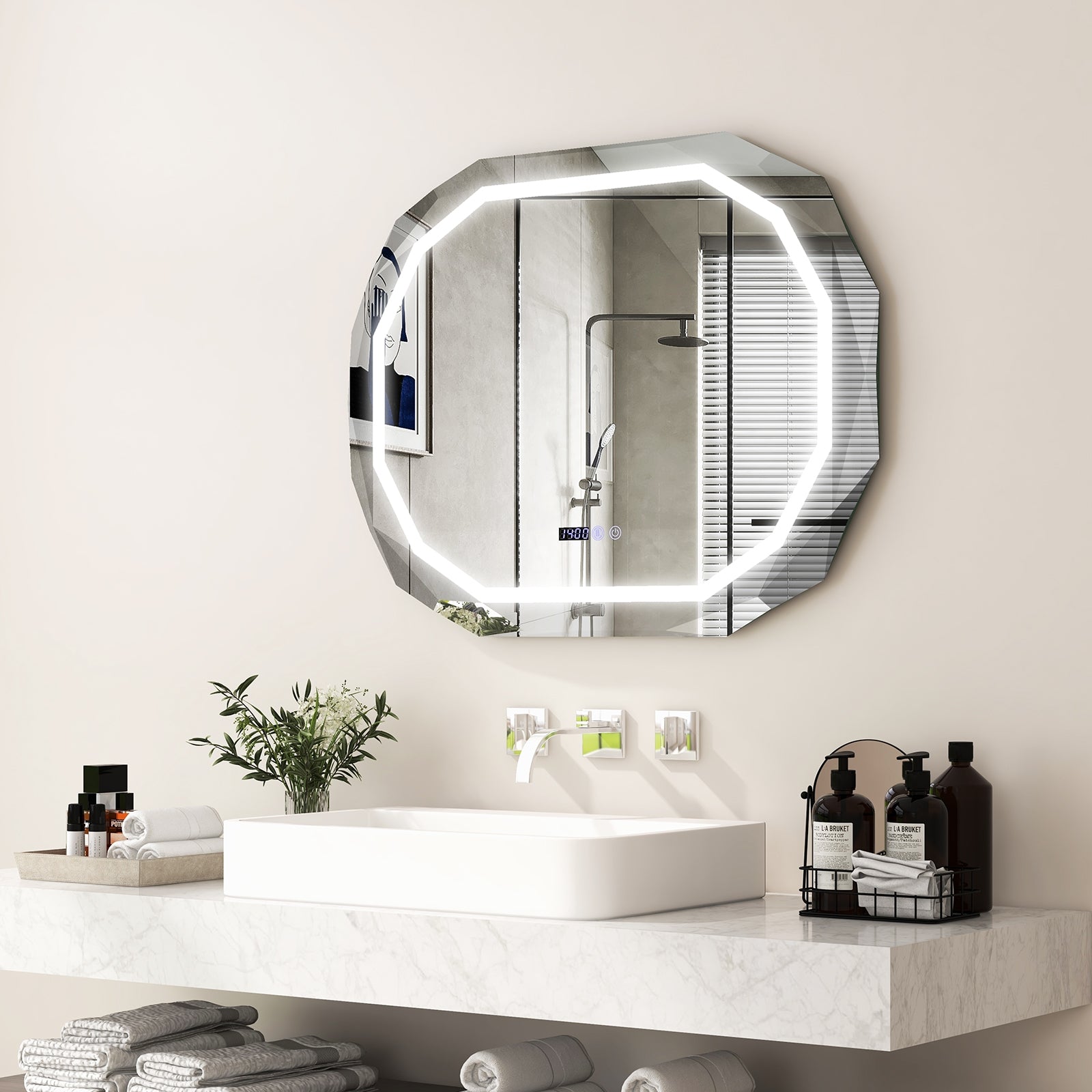 Anti-Fog Bathroom Mirror, 3 Color LED Light Memory, White Wall Mirrors at Gallery Canada