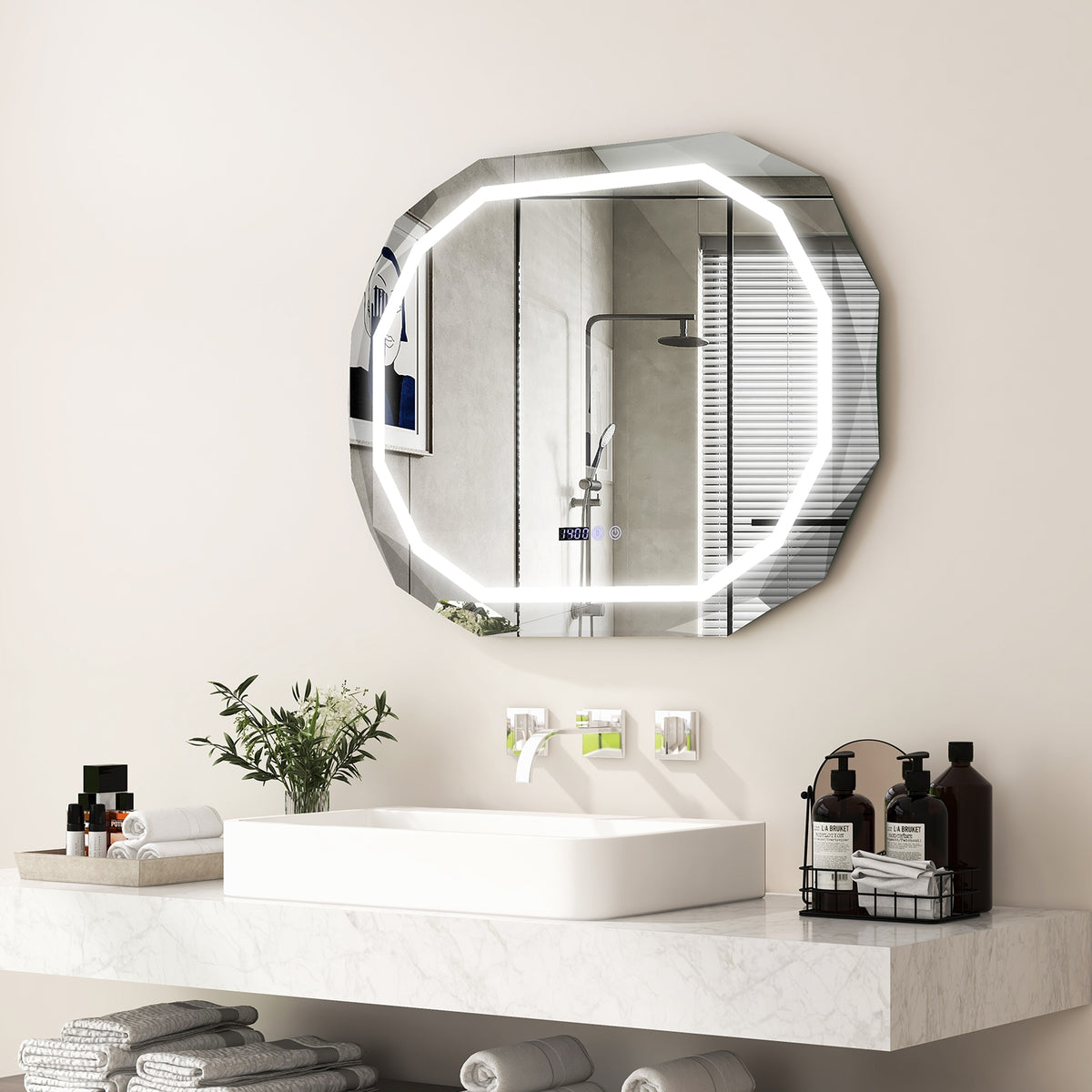 Anti-Fog Bathroom Mirror, 3 Color LED Light Memory, White Wall Mirrors at Gallery Canada