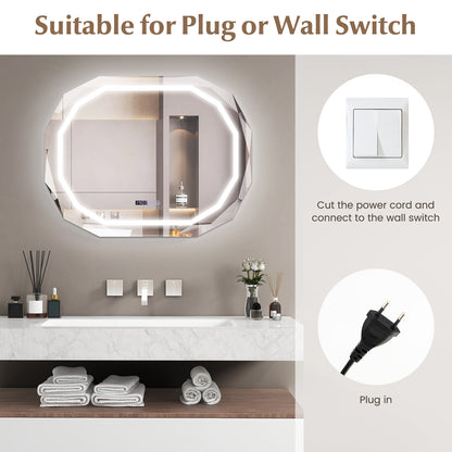 Anti-Fog Bathroom Mirror, 3 Color LED Light Memory, White Wall Mirrors at Gallery Canada