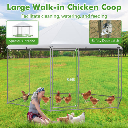 13FT Large Metal Hexagonal Chicken Coop, Wire Mesh, Lockable Door, Silver Chicken Coops at Gallery Canada