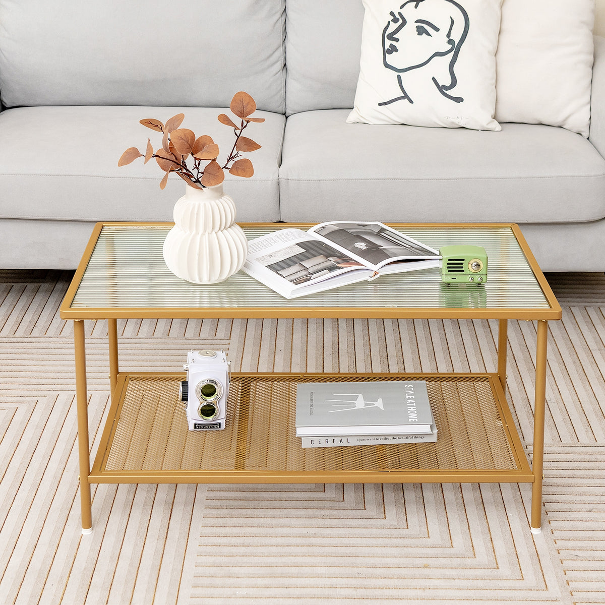 2-Tier Coffee Table, Tempered Glass Top, Golden Coffee Tables at Gallery Canada