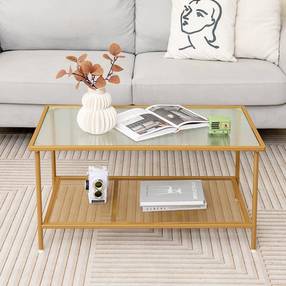 2-Tier Coffee Table, Tempered Glass Top, Golden Coffee Tables at Gallery Canada