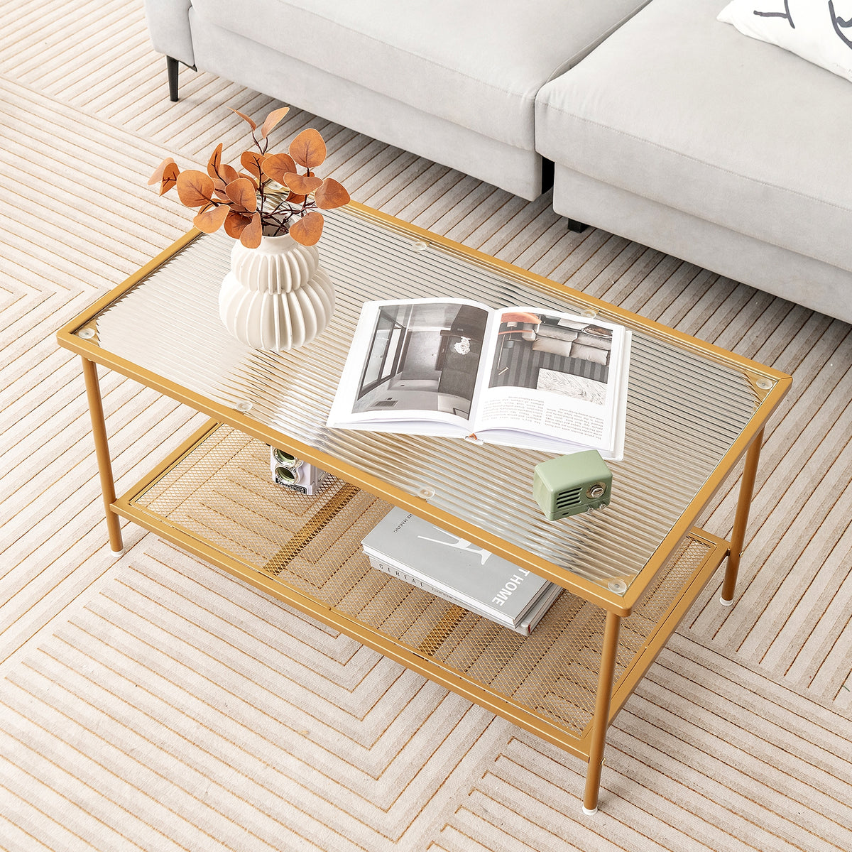 2-Tier Coffee Table, Tempered Glass Top, Golden Coffee Tables at Gallery Canada
