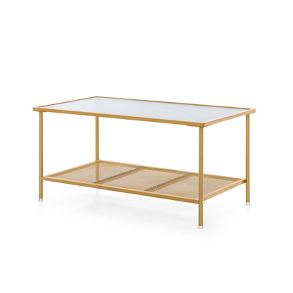 2-Tier Coffee Table, Tempered Glass Top, Golden Coffee Tables at Gallery Canada