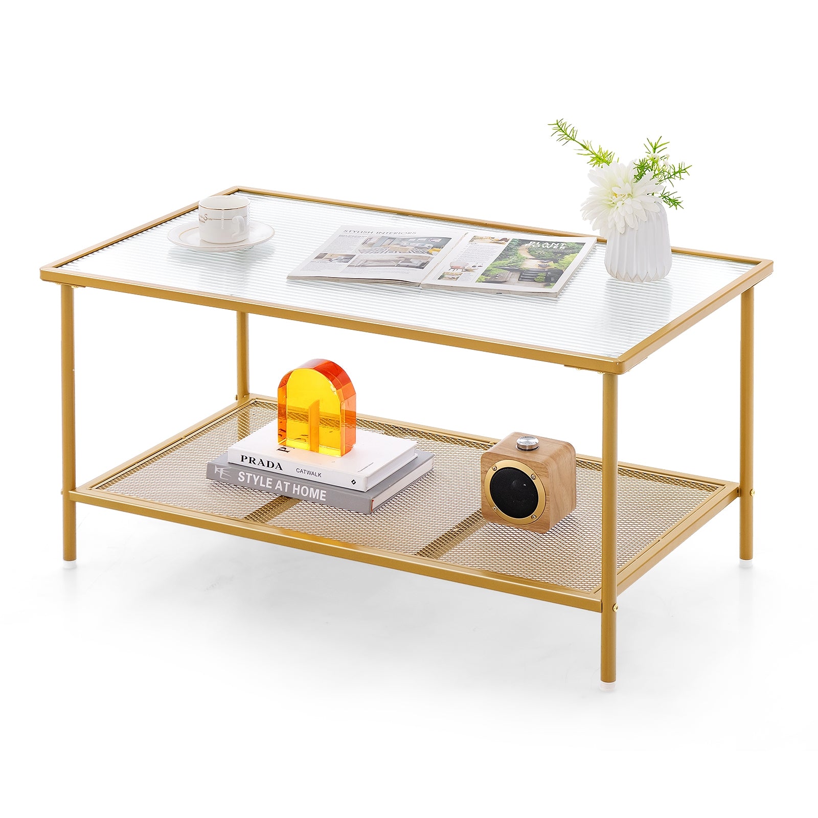 2-Tier Coffee Table, Tempered Glass Top, Golden Coffee Tables at Gallery Canada