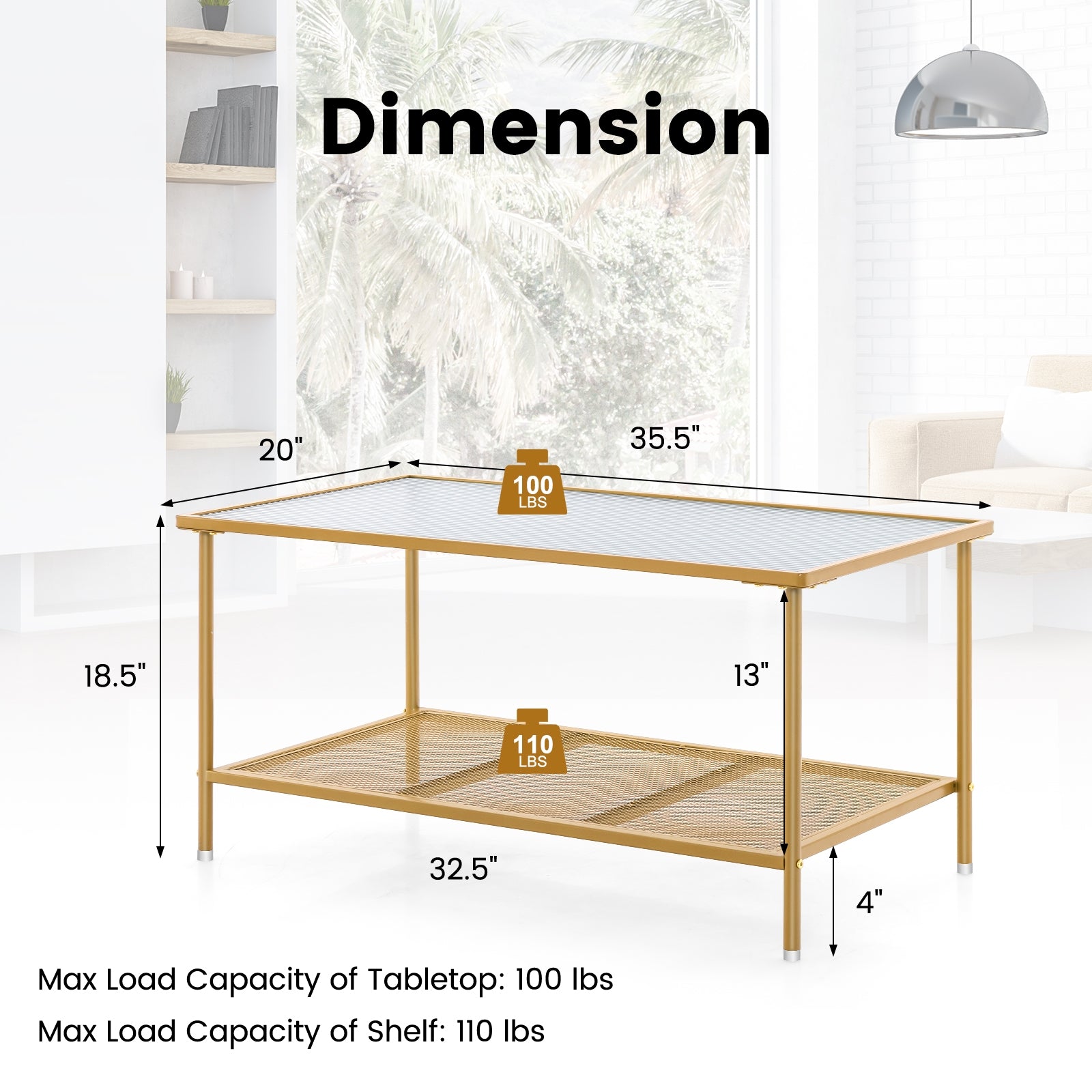 2-Tier Coffee Table, Tempered Glass Top, Golden Coffee Tables at Gallery Canada