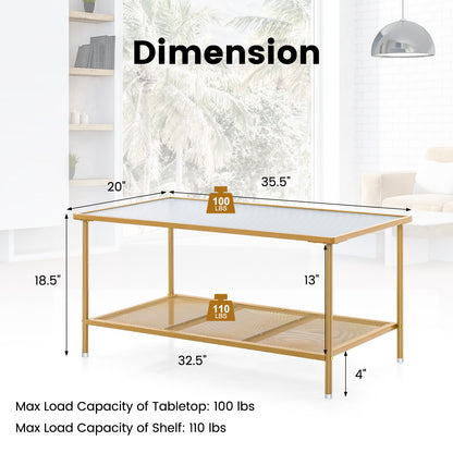 2-Tier Coffee Table, Tempered Glass Top, Golden Coffee Tables at Gallery Canada