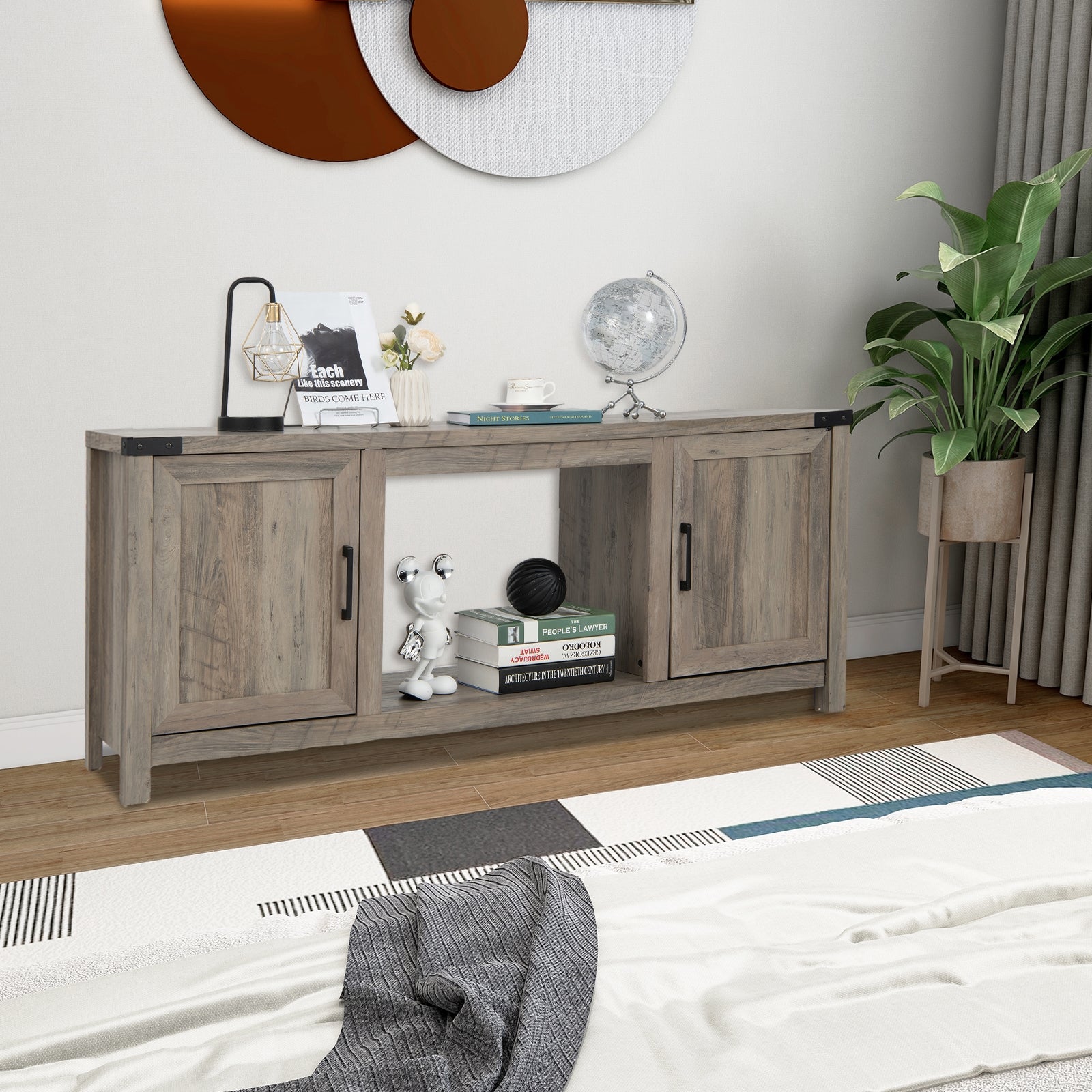 Electric Fireplace TV Stand, Storage Cabinets, For 70 Inch TVs, Natural Entertainment Centers & TV Stands at Gallery Canada