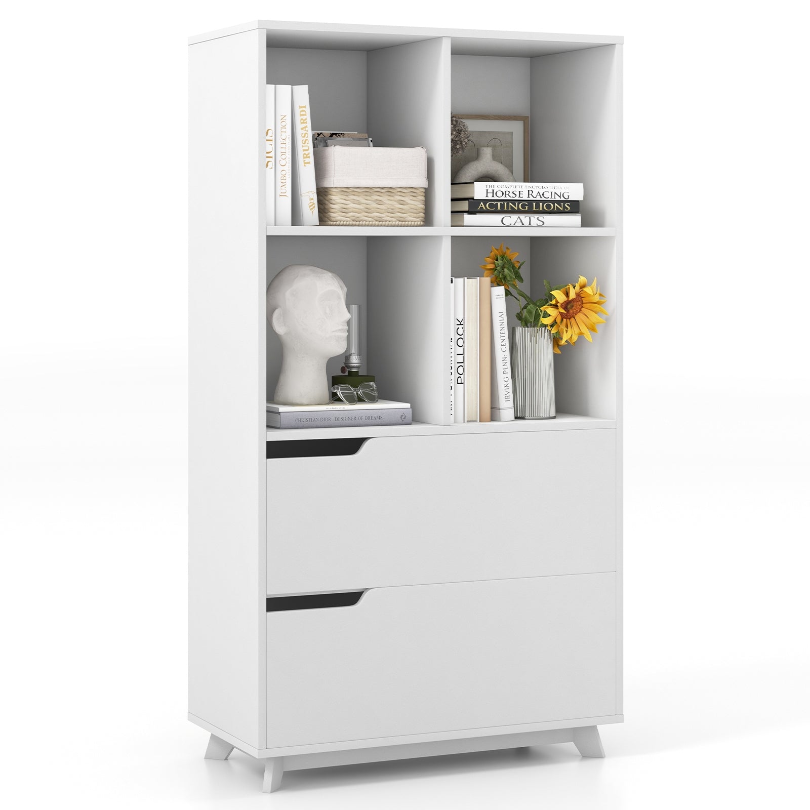4-Tier Bookcase With 2 Drawers, 4 Storage Cubes, White Bookcases White at Gallery Canada