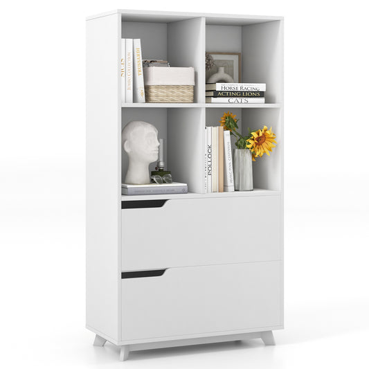 4-Tier Bookcase With 2 Drawers, 4 Storage Cubes, White Bookcases White at Gallery Canada