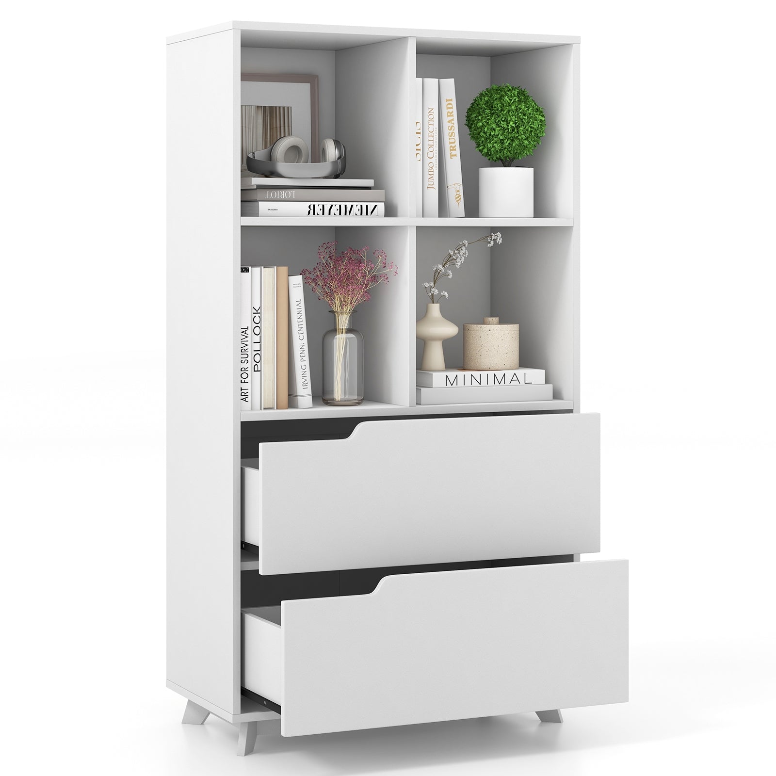 4-Tier Bookcase With 2 Drawers, 4 Storage Cubes, White Bookcases at Gallery Canada