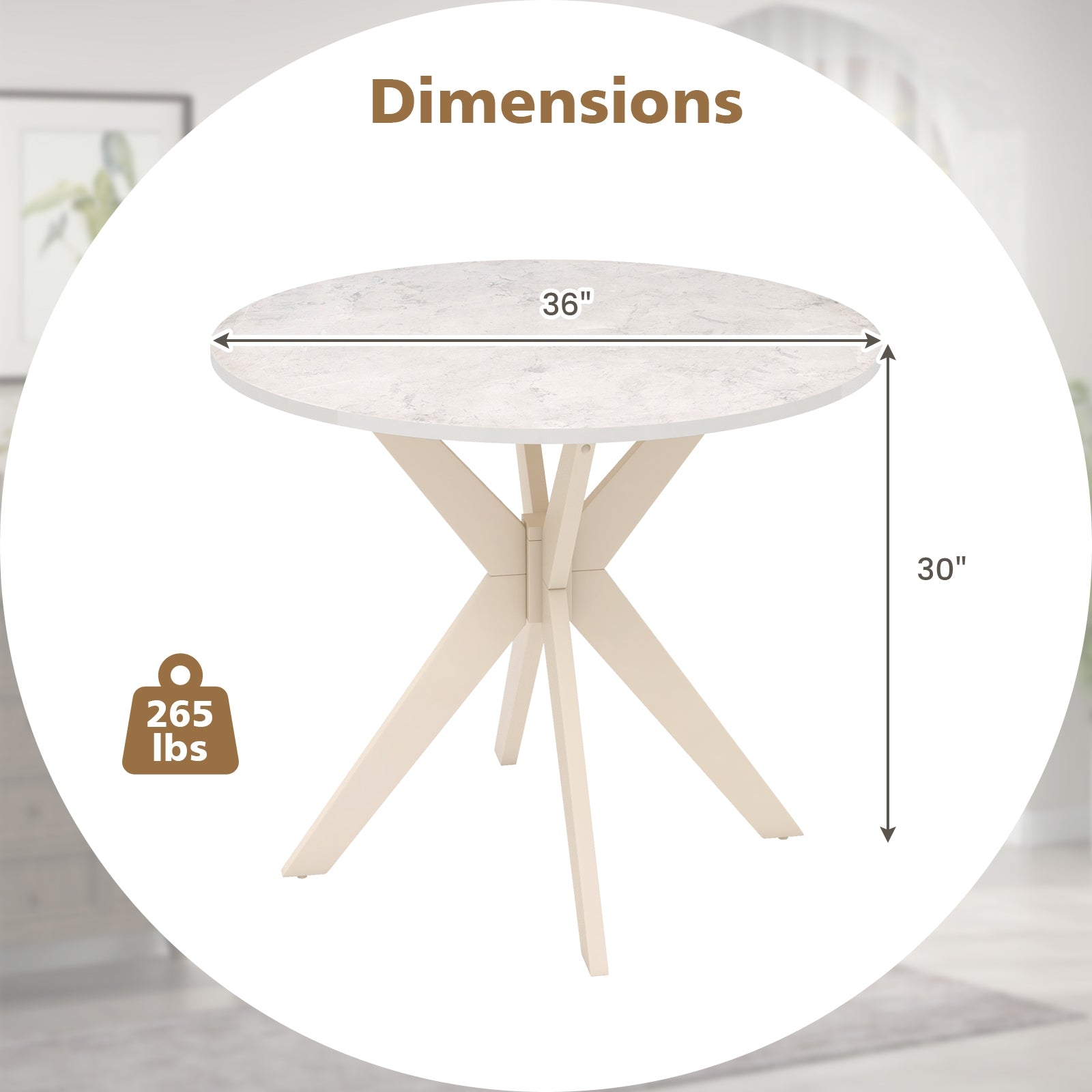 36-Inch Modern Kitchen Table, Faux Marble Top, Solid Wood Legs, White Dining Tables at Gallery Canada
