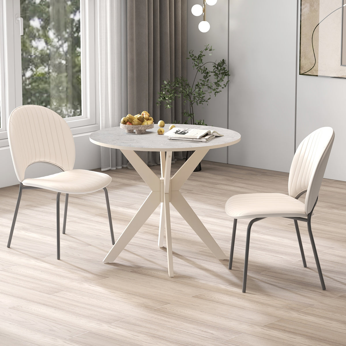 36-Inch Modern Kitchen Table, Faux Marble Top, Solid Wood Legs, White Dining Tables at Gallery Canada