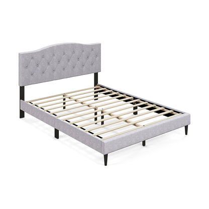 Queen Size Upholstered Platform Bed with Button Tufted Headboard-Queen Size, Gray Simple Bed Frame Gray at Gallery Canada