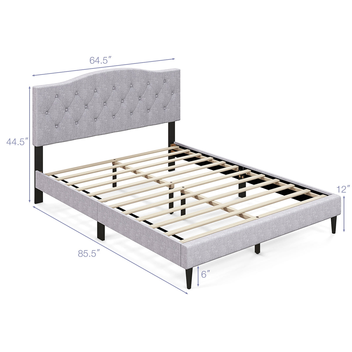 Queen Size Upholstered Platform Bed with Button Tufted Headboard-Queen Size, Gray Simple Bed Frame at Gallery Canada