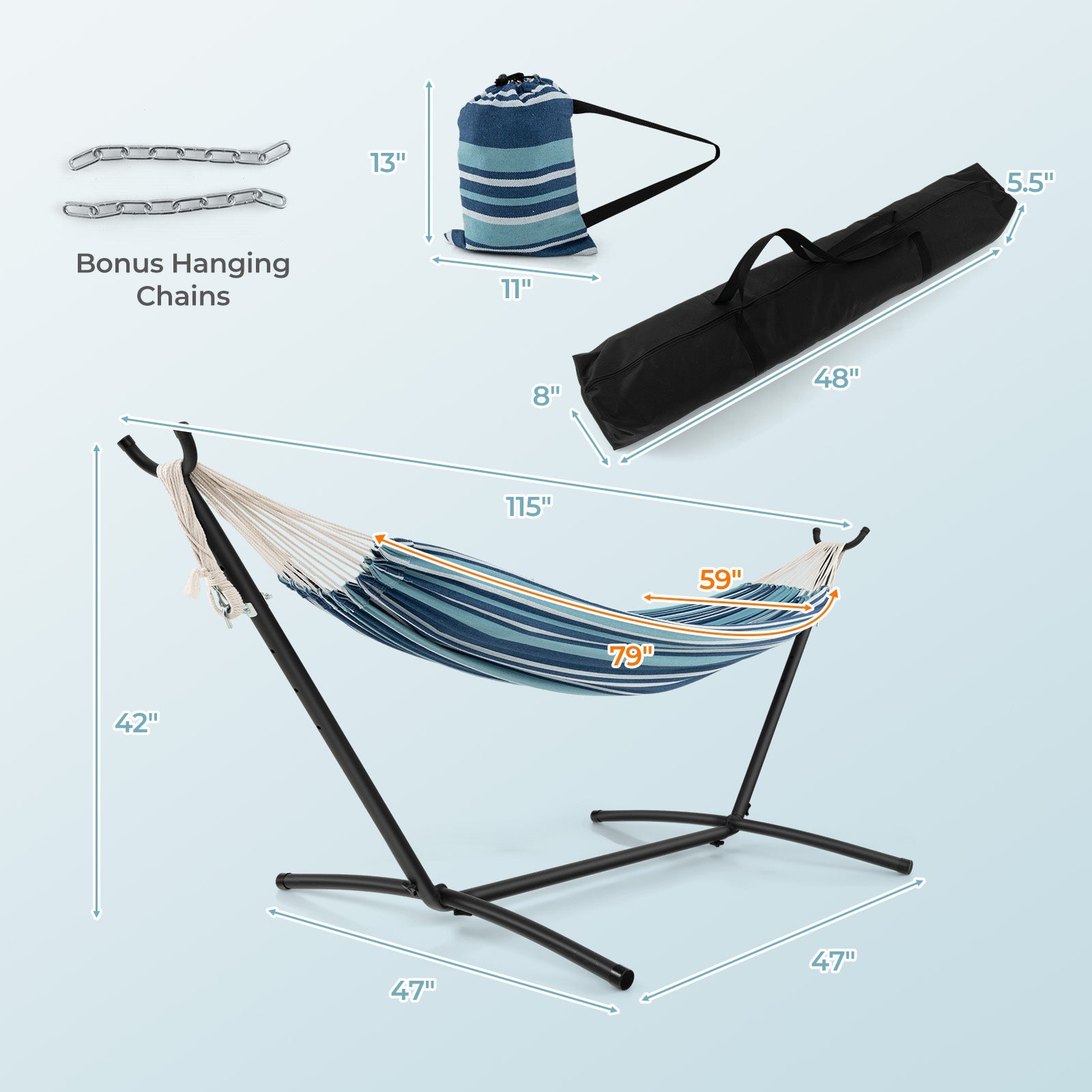 Portable 2-Person Hammock Set With Stand, Carrying Cases, Blue Hammocks at Gallery Canada