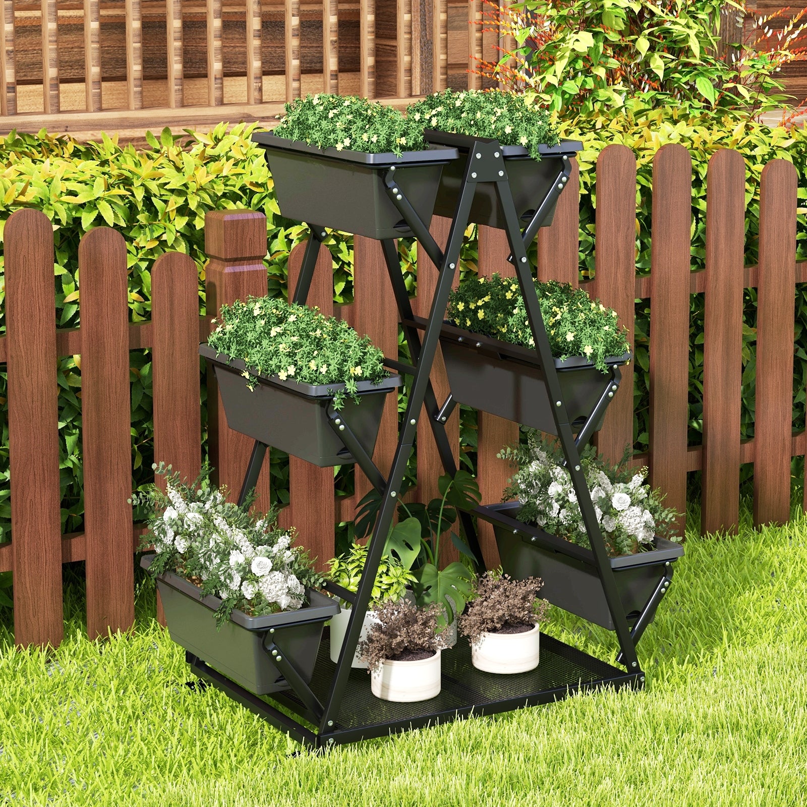 3-Tier Vertical Raised Garden Bed, 4 Wheels, 6 Container Boxes, Black Raised Garden Beds at Gallery Canada