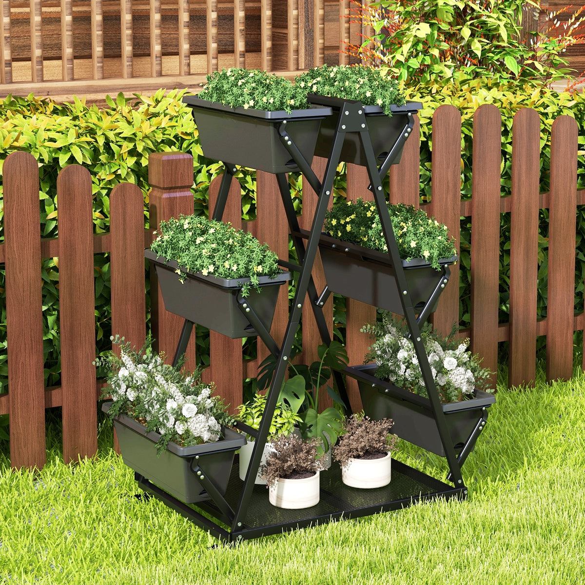 3-Tier Vertical Raised Garden Bed, 4 Wheels, 6 Container Boxes, Black Raised Garden Beds at Gallery Canada