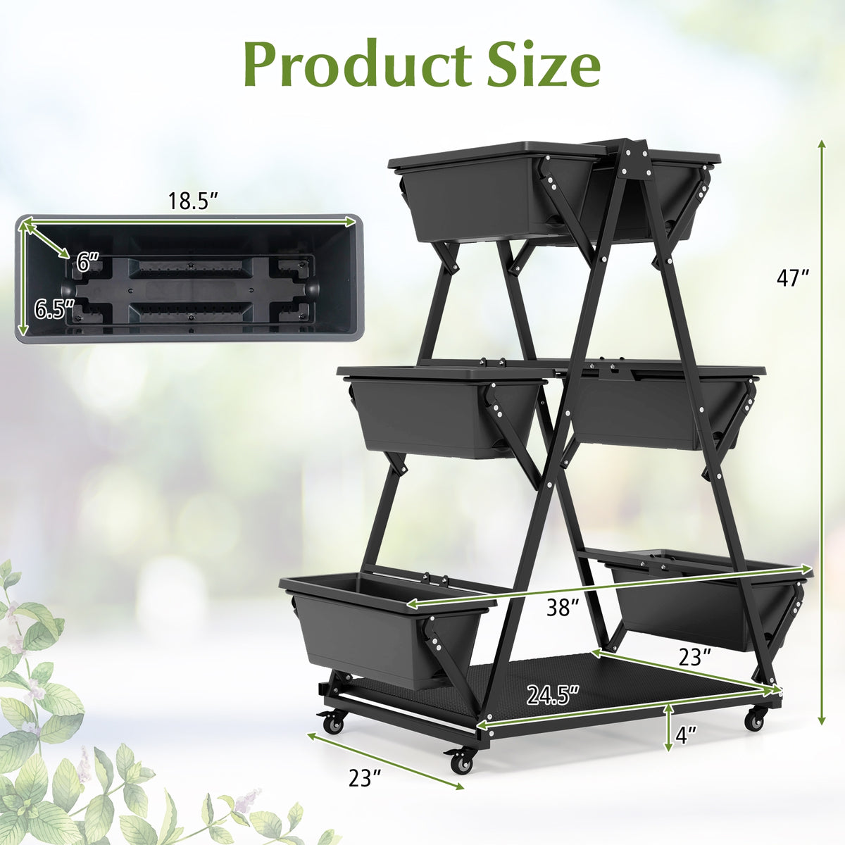 3-Tier Vertical Raised Garden Bed, 4 Wheels, 6 Container Boxes, Black Raised Garden Beds at Gallery Canada