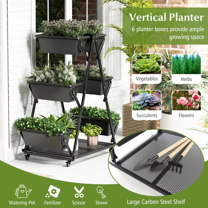 3-Tier Vertical Raised Garden Bed, 4 Wheels, 6 Container Boxes, Black Raised Garden Beds at Gallery Canada