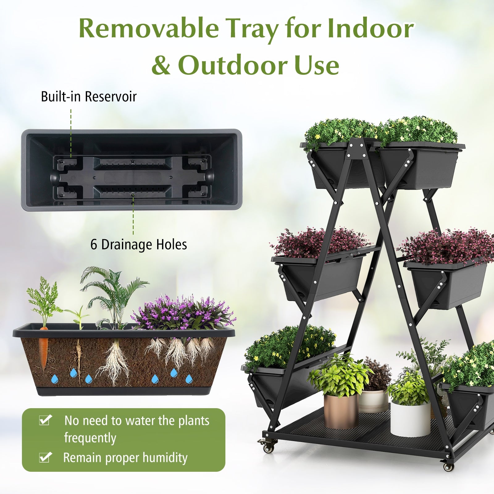 3-Tier Vertical Raised Garden Bed, 4 Wheels, 6 Container Boxes, Black Raised Garden Beds at Gallery Canada